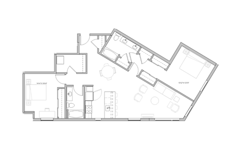 Floor plan for 2 beds, 2 baths, 1311 sqft